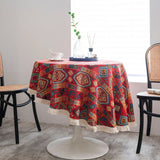 Triogift American Tablecloth Jacquard Red Christmas Table Cloth Round Thick Dining Table Cover Mexico Bohemian Style Home Ornament