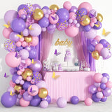 Triogift Butterfly Pink Purple Balloon Garland Arch Kit Birthday Party Decor Kids Baby Shower Latex Ballon Chain Wedding Party Supplies