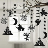 Triogift 6pcs Halloween Hanging Banner Garland Scary Spider Witch Ghost Bat Pendant Ornament Happy Halloween Party Decorations for Home