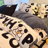 Triogift Winter Thickened Warm Flannel Queen Bedding Set Home Textile Cartoon Cute Duvet Cover Sheet Pillowcase 4pcs Luxury Bed Linen Set