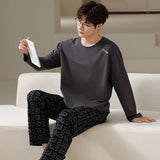 Triogift  High Quality Men Pajamas Suit Autumn Pure 100%Cotton Long Sleeve Large Size Comfortable Homewear Set Male Nightwear Pyjamas