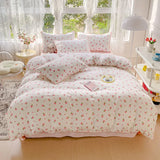 Triogift Ice Cream Color Scheme Pastoral Girls Flower Bedding Sets Washed Cotton Bed Linens Soft Quilt Cover Sheet Set Simple Bedspread