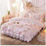 Triogift Korean Style Bedding Set Cotton Fresh Garden Princess Lace Ruffles Pillowcase Supper King Size Duvet Cover Bed Set