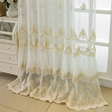 Triogift French Embroidered Lace Gauze Curtains For Living Rooms Bedrooms, With Skirt Specially Design Beige Tulle Curtains for Windows