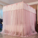 Triogift  Lace Palace bed Mosquito Net Double Layer Bed Canopy four door Bed Valance garden home wedding decoration Bed cover bed Curtains