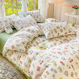 Triogift  Pastoral Girls Flower Bedding Sets, Washed Cotton Bed Linens, Soft Quilt Cover Sheet Set, Simple Bedspread, Home Textiles