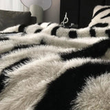 Triogift  Luxury Faux Fur warm blanket for Winter double layer thickened Blankets for Bed Plaid Plush Sofa Blankets Microfiber bedding