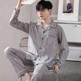 Triogift  Fashion Men's pajamas Spring Autumn Long sleeve New Outwear Cotton Sleepwear Suit Winter Large Size Home Cloth Male Pyjamas