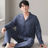 Triogift  High Quality Pure Cotton Men Pajamas Set Large Size Home Cloth Autumn Winter Male Comfortable Soft Sleepwear Suit Teen Pyjamas