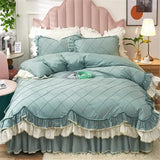 Triogift  Girls Princess Bedding Set Luxury Ruffle Bed Linen Pure Cotton Quilt Cover Bed Sheet Pillowcase Bedroom Decor Bed Comforter Set