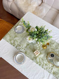 Triogift Spring Pastoral Style Table Runner with Waterproof Green Plant and Flower Print for Home Decoration Coffee Table Decor Mariage