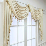 Triogift 1PC Modern Solid Beige Curtain Head Valance Drape for Living Room Swag Waterfall With Bottom Tassel Beads Fringe Window