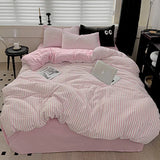 Triogift New Striped Jacquard Bedding Set Comfortable Knitted Duvet Cover Set with Bed Sheets Skin Friendly Quilt Cover and Pillowcase