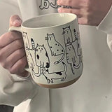 Triogift  450ML Creative Hand-painted Ceramic Mug Vintage Cartoon Animal Kitten Milk Coffee Cup Kawaii Cat Nordic Kitchen Coffee Mugs Gift