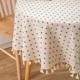 Triogift  Cotton Linen Table Cloth Round Tablecloth with Tassel Dust-Proof Floret Circular Table Cover for Kitchen Dinning Tabletop Decor