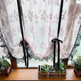 Triogift Pink Floral Roman Curtain for Bay Window Sheer Lifting Drape With Black Lace Kitchen Home Decoration Blinds #E