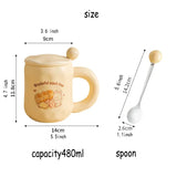 Triogift  -  1pc Ceramic Mug with Spoon and Lid Cute Ceramic Coffee Milk Cup Cartoon Cup Steaming Microwave Cup kitchenware Gift for Girls