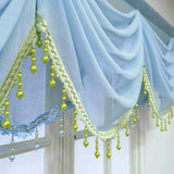 Triogift 1PC American Valance Luxury Beaded Wavy Waterfall Sheer Curtain for Living Room Rod Pocket Top Window Drape