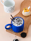 Triogift  -  Nordic Handmade Cup Ceramic Coffee Mug Creative Ink Splashing Couple Niche Design Office Coffee Cups Handle Blue Ceramic Mugs