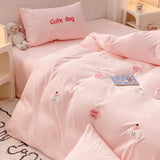 Triogift Ins Girly Heart Towel Embroidery Bedding Four-piece Set Soft Washed Cotton Bed Sheet Quilt Cover Three-piece Set