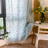 Triogift Semi Blackout Curtains for Kitchen Living Room Bedroom Home Decoration Curtains American Style Blue Floral Print Cotton Linen