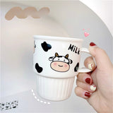 Triogift  -  Korean-style Striped Ins Simple Cute Mug Cartoon Cow Household Heat-resistant Ceramic Cup with Lid and Spoon for Breakfast