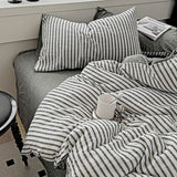 Triogift New Striped Jacquard Bedding Set Comfortable Knitted Duvet Cover Set with Bed Sheets Skin Friendly Quilt Cover and Pillowcase