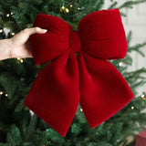 Triogift Christmas Bow Decoration Velvet Red Bow Knot Baubles Hanging Ornaments DIY Xmas Trees Pendant For Holiday Home Party Decorations