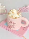 Triogift  -  Simple Pink Snow House Matte Ceramic Cup Ins Style Korean Style Girl Heart Breakfast Coffee Milk Cute Mug Household Dessert Cup