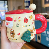 Triogift  - Cartoon Christmas Mug Household Cute Milk Ceramic Cup with Lid and Spoon Accompanying Gift Couple Coffee Cup