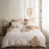 Triogift  Lovely Bear Embroidery Pure Cotton Bedding Set High-end 60s Long-staple Cotton Duvet Cover Set with Sheet Bed Set 3 Pcs To 7 Pcs