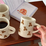 Triogift  -  Cartoon Bear Ceramic Coffee Mug Chocolate Bear Mug Girl Retro Coffee Cup Afternoon Tea Cute Ceramic Mug  cute coffee mugs