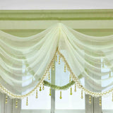 Triogift  1PC Luxury Green Double Layers Swags Valance Curtain Head for Living Room Bottom Beaded Lace Voile Drape Window Custom #E