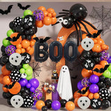 Triogift 141pcs Spooky Halloween Balloon Arch Garland Kit Black Orange Purple Confetti Eye Ghost Latex Ball Party Classroom Birthday Deco