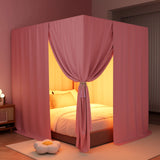 Triogift Pink/Black king Four Corner Post Bed Canopy Bed Curtains Sheer Canopy for Adults Bedroom Decoration Lightproof Windproof Twin