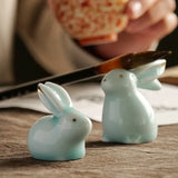 Triogift Cute Mini Little Rabbit Ceramic Ornament Landscape Garden Bonsai Decorations Miniatures Gift Animal Couple Tea Pet Home Decor