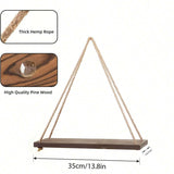 Triogift 1PC Wooden Swing Hanging Hemp Rope Wall Shelve Mounted Floating Home Living Room Plant Flower Pot Tray Storage Garden Decoration