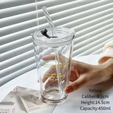 Triogift Creative English and French Letters Straw Cup Portable Coffee Milk Straw Cup With Lid Drinking Straw Cup Travel Glasses Cup