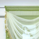 Triogift  1PC Luxury Green Double Layers Swags Valance Curtain Head for Living Room Bottom Beaded Lace Voile Drape Window Custom #E