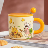 Triogift  -  Ceramic Cup Couple Style Cute Girl Drinking Water Cup At Home Office Coffee Mugs Souvenir Gift Mugs with Lid and Spoon 400 ML