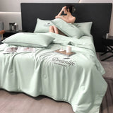 Triogift Luxury Embroidery Summer Blanket for Bed Sleeping Non-stick Body Summer Quilt Soft Skin Friendly Air Conditioner Comforter Silky