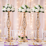 Triogift  Gold/Silver Wedding Candle Holders Decor Table Centerpiece Pillar Flower Vase Rack Stand Road Lead Floral Bouquet Party Supplies