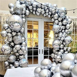 Triogift 118Pcs Chrome Metallic Silver Balloon Garland Arch 22inch 4D Disco Foil Balloon for Birthday Wedding Bachelor Party Graduation