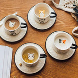 Triogift  -  Cute Kitten Ceramic Cat Claw Cup Afternoon Tea Coffee Cups with Plates Dishes Ceramic Mug for Couples and Children Drinking Milk