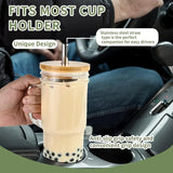 Triogift  -  2pcs Glass Cup Wooden Lid Bubble Tea Cold Drinking Coffee Wine Juice Milk Transparent Straw Car Mug Cup Drinkware Water Bottle