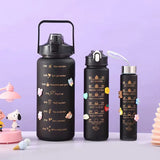 Triogift  -  3pcs Set Gym Bottles with Time Graduated Space Water Cup High Capacity Portable Plastic Cups Outdoor Travel Water Bottle Set