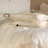 Triogift  High End Wedding Bedding Set Luxury Egypt Cotton Princess Lace Flower Embroidery Duvet Cover Bed Sheet Pillowcase Home Textile