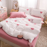 Triogift Pink Love Hearts Bedding Set Nordic Style Bed Linen with Pillowcases Home Textile Girls Breathable Duvet Cover King Queen Twin