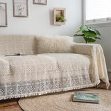 Triogift Love Seat Sofa Cover Single Double Set Retro Hollow Lace Picnic Blanket Throw Blanket Three-Seater Sofa Decoration Beige