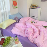 Triogift  Home Textile Girl Kids Bedding Set Honey Peach Pink Duvet Cover Sheet Pillowcase Woman Adult Beds Sheet King Queen Full Pink